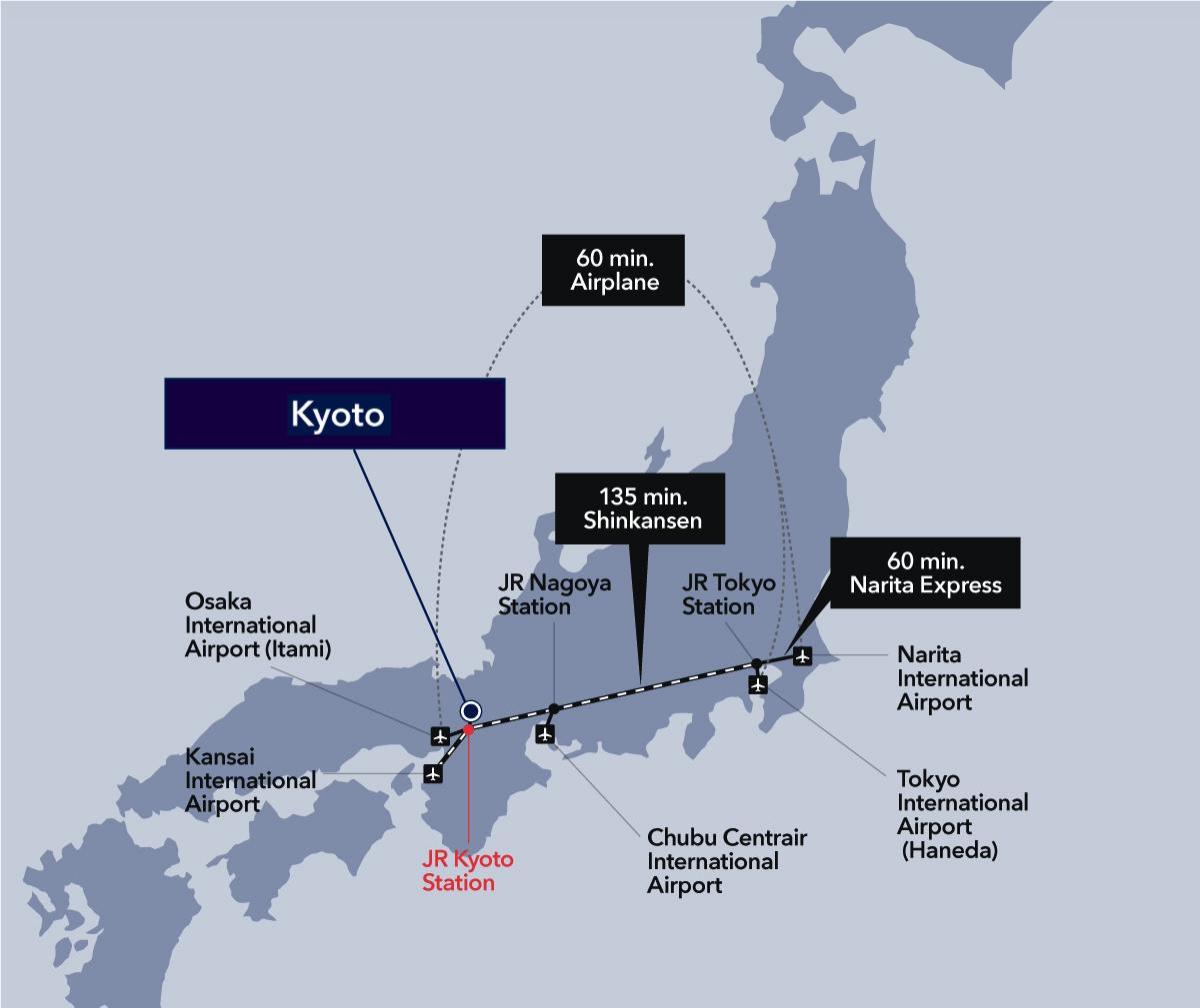 mapa do aeroporto de kyoto terminais aeroportuários e portões de